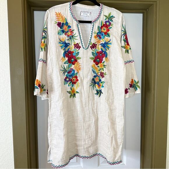 Johnny Was Nandi Flare Sleeve 100% Linen Tunic Dress. In Chantal Gauze. - Picture 3 of 12